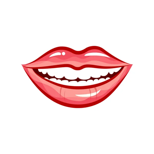 Γυναικείο Χαμόγελο Απομονωμένο Λευκό Φόντο Vector Όμορφο Στόμα Κινουμένων Σχεδίων — Διανυσματικό Αρχείο