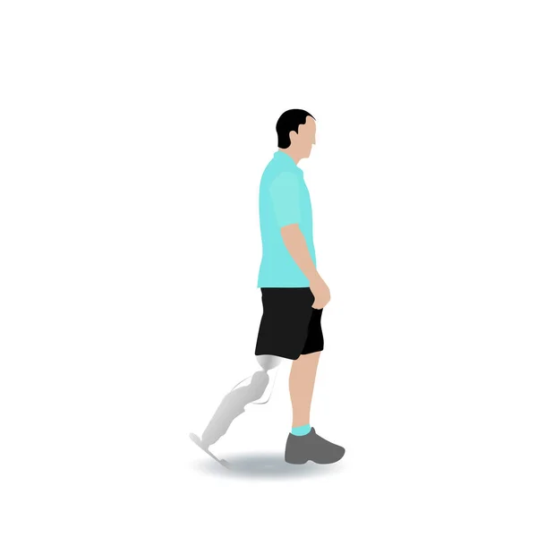 Άντρας Πρόθεση Ποδιού Που Περπατάει Απομονωμένος Λευκό Φόντο Πρόθεση Πόδι — Διανυσματικό Αρχείο