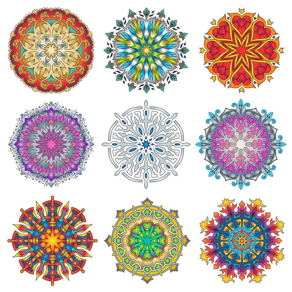 Kolorowe Mandala Ornament Projekt Zestaw — Wektor stockowy