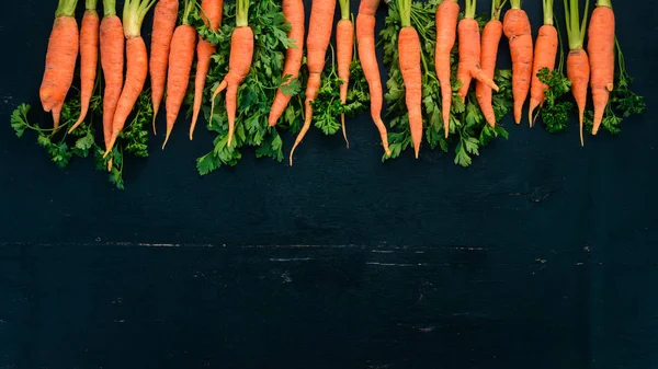 Carota Fresca Verdure Fresche Uno Sfondo Legno Vista Dall Alto — Foto Stock