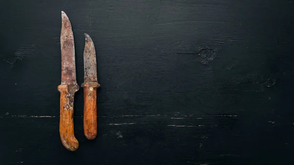 Cuchillo Viejo Utensilios Cocina Espacio Libre Para Texto Vista Superior — Foto de Stock