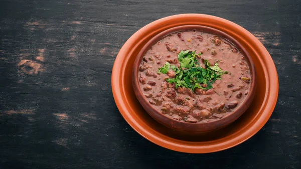 Frijol Haricot Soup Cocina Tradicional Georgiana Sobre Viejo Fondo Madera —  Fotos de Stock