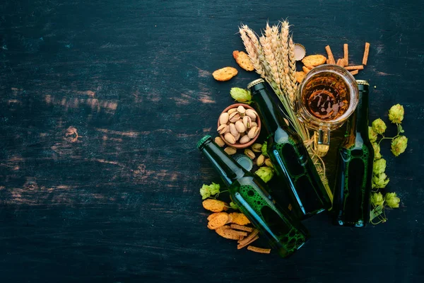 Een Selectie Van Bier Snacks Light Bier Donker Bier Live — Stockfoto