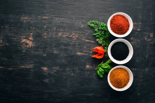 Set Spices Herbs Indian Cuisine Pepper Salt Paprika Basil Turmeric — Stock Photo, Image