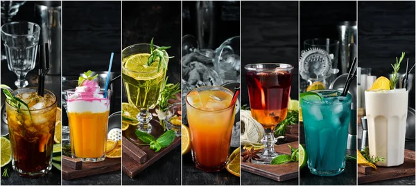 Collage Photo Cocktails Boissons Alcoolisés Vue Dessus — Photo