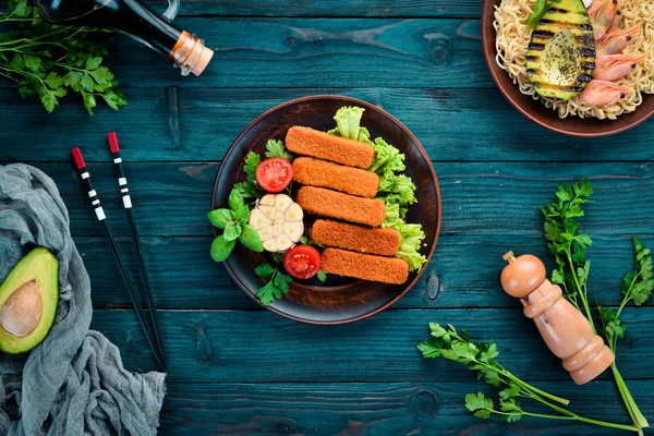 Baked Chicken Sticks Top View Free Copy Space — Stock Photo, Image