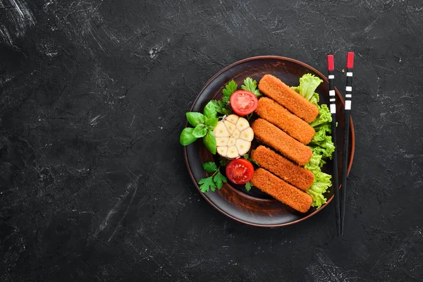 Baked Chicken Sticks Top View Free Copy Space — Stock Photo, Image