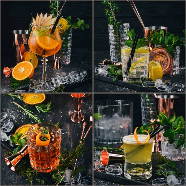 Fotocollage Cocktails Und Alkoholische Getränke Ansicht Von Oben — Stockfoto