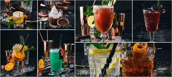 Fotokollage Cocktails Och Alkoholhaltiga Drycker Ovanifrån — Stockfoto