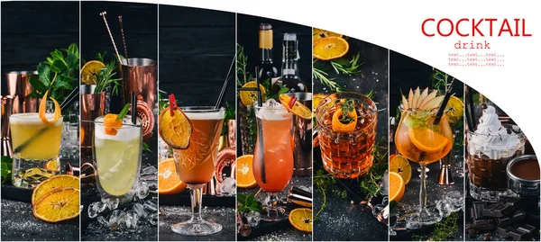 Fotocollage Cocktails Und Alkoholische Getränke Ansicht Von Oben — Stockfoto