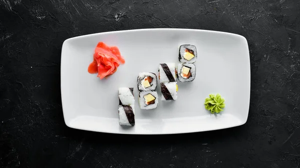 Sushi Rolle Mit Fisch Freiraum Für Ihren Text Ansicht Von — Stockfoto