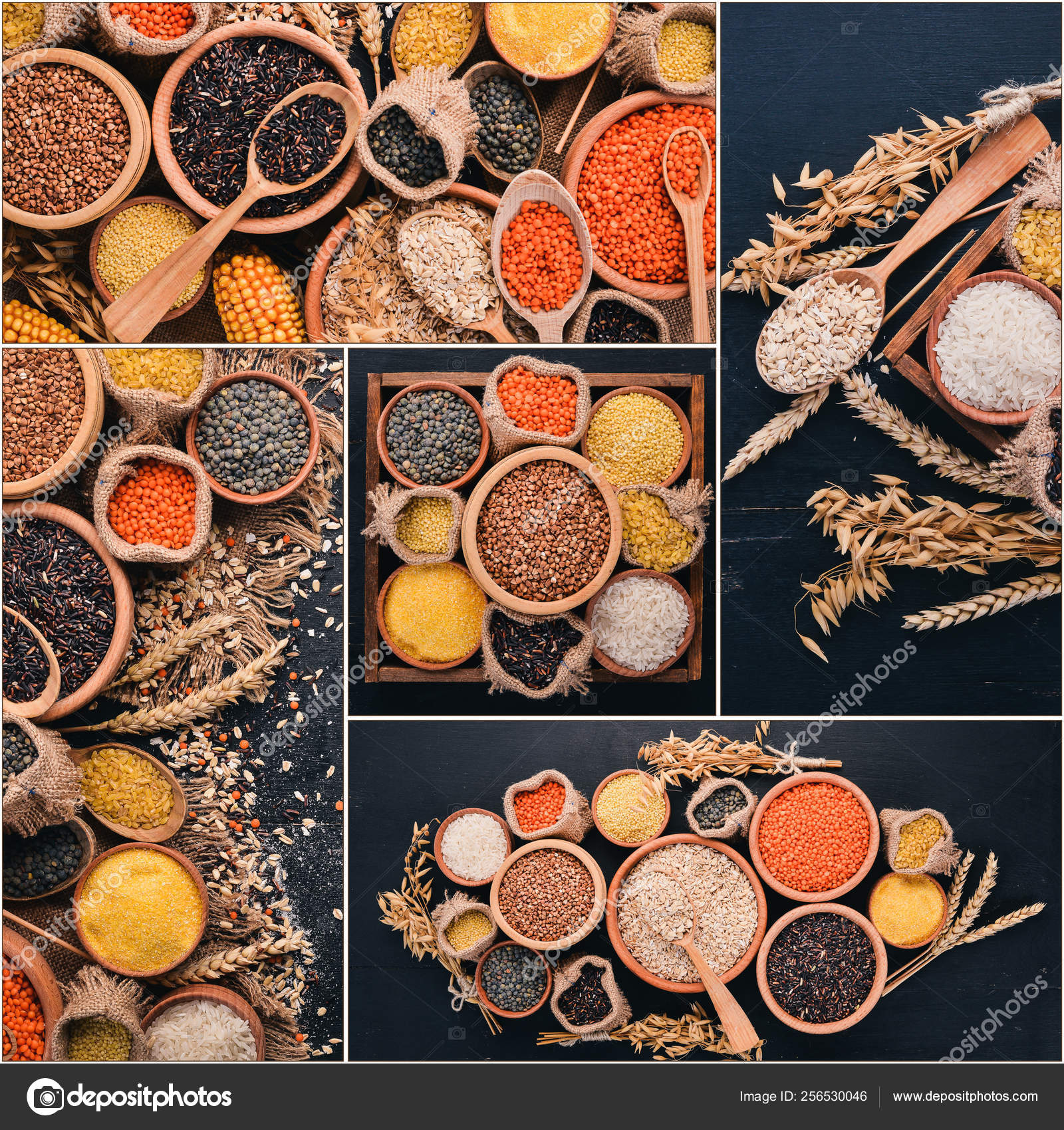 Photo Collage Cereals Pulses Top View Stock Photo by ©yarunivphoto
