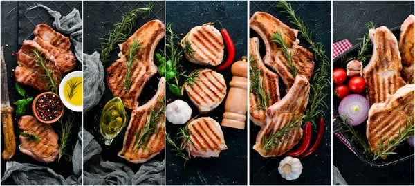 Foto Collage Steak Grill Ansicht Von Oben — Stockfoto