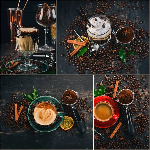 Photo Collage Coffee Hot Drinks Top View — Stock Photo, Image