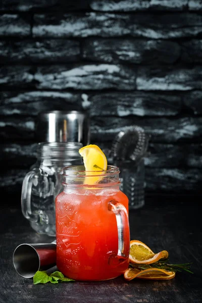 Orange Alcoholic Cocktail Orange Juice Rum Grenadine Orange Wooden Background — Stock Photo, Image