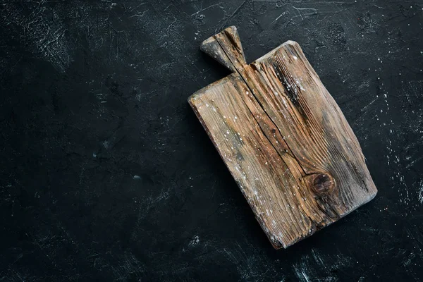 Tablero Madera Cocina Sobre Fondo Piedra Negro Vista Superior Espacio — Foto de Stock