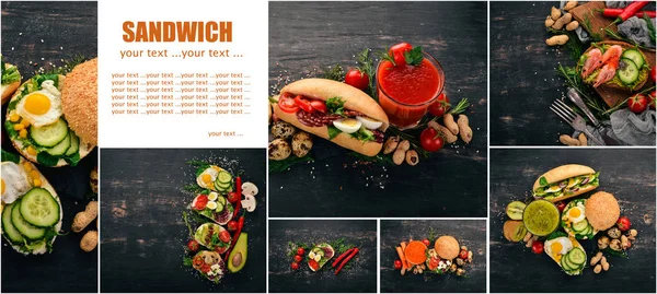 Fotocollage Sandwich Hamburguesa Vista Superior — Foto de Stock