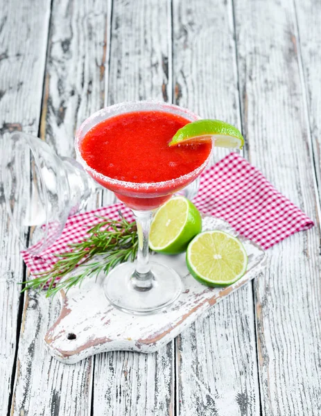 Margarita Erdbeere Alkoholischer Cocktail Auf Einem Hölzernen Hintergrund Ansicht Von — Stockfoto