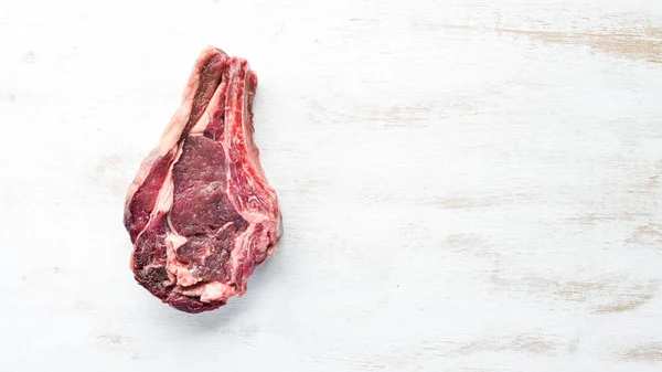 Rauwe Kalfsvlees Steak Het Bot Vrije Ruimte Voor Tekst Top — Stockfoto