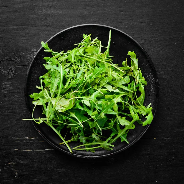 Rucola Einem Teller Ansicht Von Oben Freiraum Für Ihren Text — Stockfoto