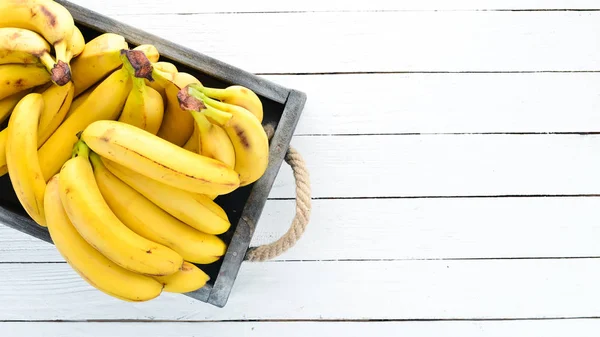 Banane Fresche Una Scatola Legno Vista Dall Alto Spazio Libero — Foto Stock