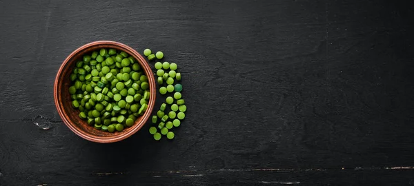 Compresse Spirulina Organica Superfood Vista Dall Alto Spazio Libero Copia — Foto Stock