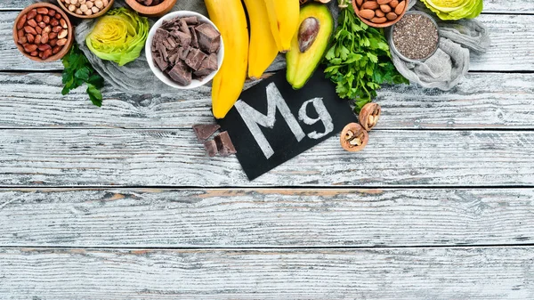 Lebensmittel Die Natürliches Magnesium Enthalten Schokolade Banane Kakao Nüsse Avocados — Stockfoto