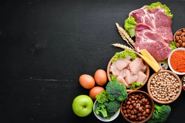 Vysoké Proteinové Potraviny Zdravá Výživa Nebo Dietní Koncepce Maso Kuřecí — Stock fotografie