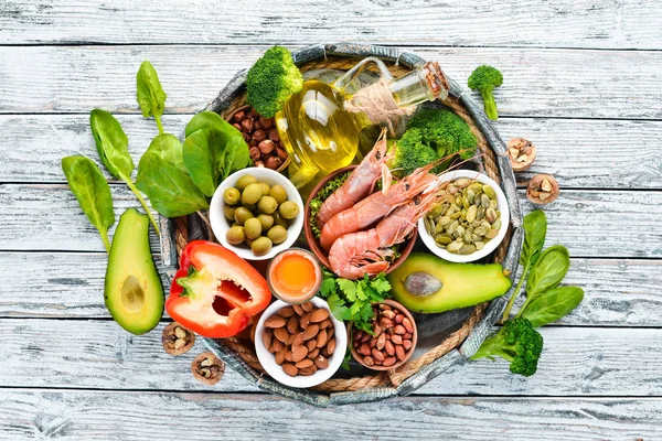 健康饮食食品 南瓜籽 花椰菜 顶部视图 — 图库照片