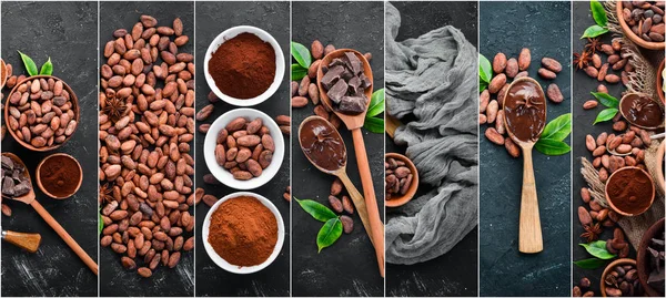 Fotocollage Granos Cacao Cacao Polvo Chocolate Manteca Cacao Vista Superior —  Fotos de Stock