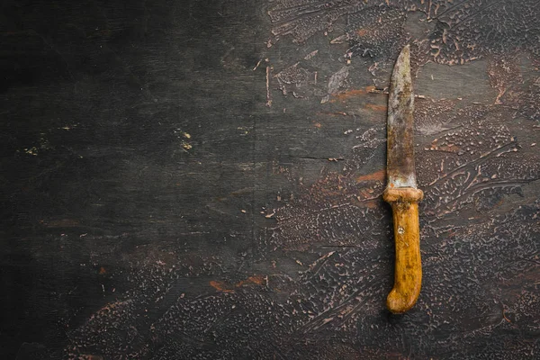 Cuchillo Viejo Sobre Fondo Oscuro Vista Superior Espacio Libre Copia — Foto de Stock