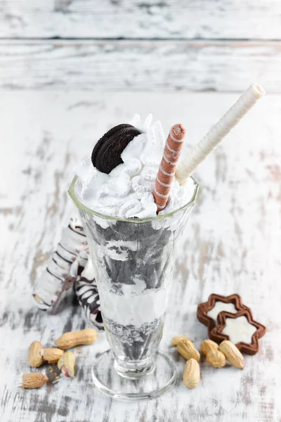 Fagylalt Krémmel Desszert Felülnézet — Stock Fotó