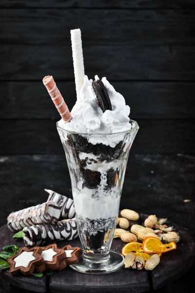 Fagylalt Krémmel Desszert Felülnézet — Stock Fotó