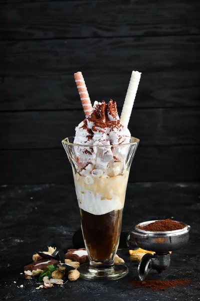 Fagylalt Kávéval Csokoládéval Desszert Felülnézet — Stock Fotó