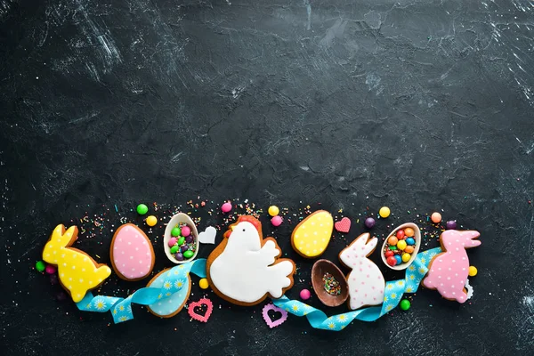 Tarjeta Felicitación Pascua Feliz Pascua Galletas Jengibre Pascua Huevos Decorativos — Foto de Stock