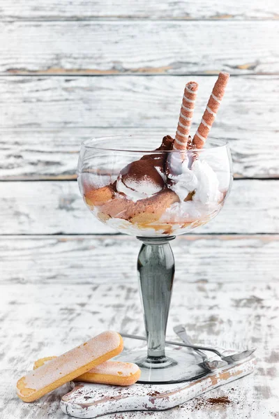 Ice Cream Mascarpone Cookies Tiramisu Dessert Top View — Stock Photo, Image