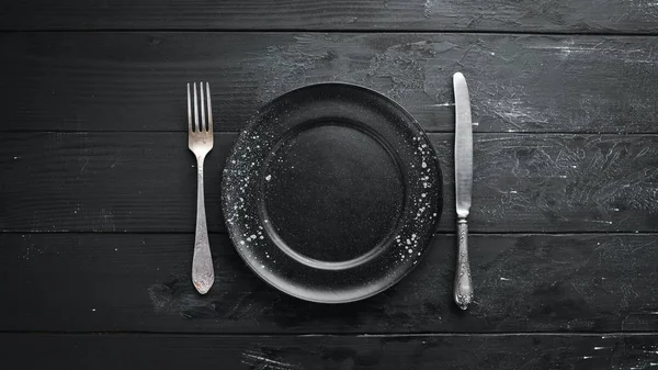 Old Cutlery Dark Background Top View Free Copy Space — Stock Photo, Image