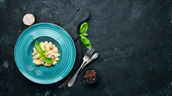 Gnocci Plato Cocina Tradicional Italiana Albóndigas Patata Vista Superior Espacio —  Fotos de Stock