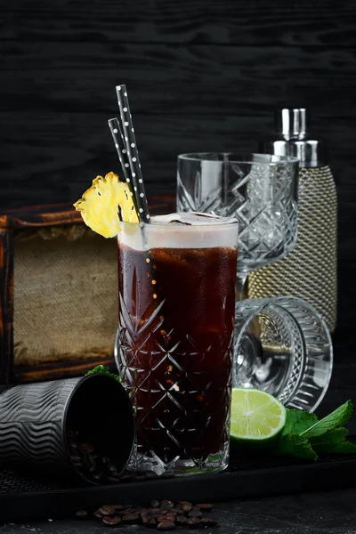 Cuba Libre or long island iced tea cocktail with strong drinks