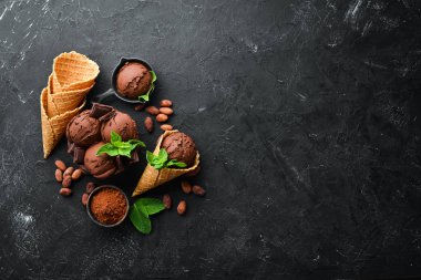 Çikolatalı dondurma. Üst te. Metniniz için boş alan.