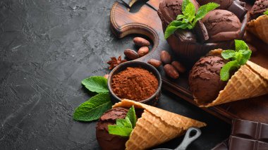 Çikolatalı dondurma. Üst te. Metniniz için boş alan.