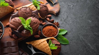 Çikolatalı dondurma. Üst te. Metniniz için boş alan.