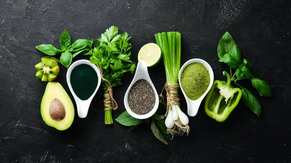 Alimento Verde Saludable Selección Alimentos Limpios Fuente Proteínas Para Vegetarianos — Foto de Stock