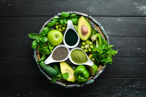 Alimento Verde Saludable Selección Alimentos Limpios Fuente Proteínas Para Vegetarianos — Foto de Stock