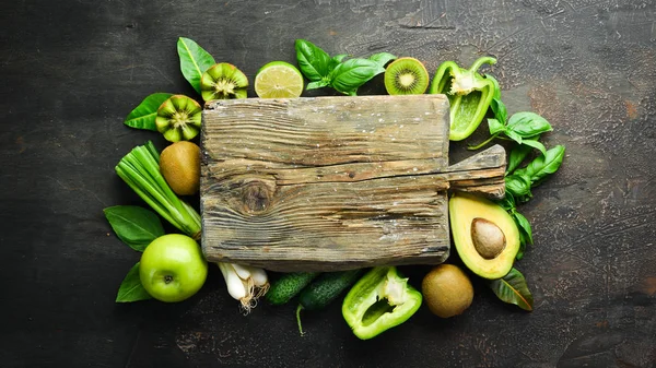 Färska Gröna Frukter Och Grönsaker Rent Urval Och Källa Vegetabiliskt — Stockfoto