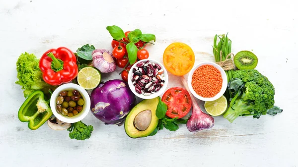 Υγιεινά Βιολογικά Τρόφιμα Φρέσκα Φρούτα Και Λαχανικά Κορυφαία Προβολή Ελεύθερος — Φωτογραφία Αρχείου