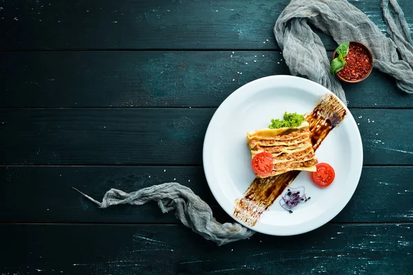 Lasagna Italian Cuisine Wooden Background Top View Free Space Your — Stock Photo, Image