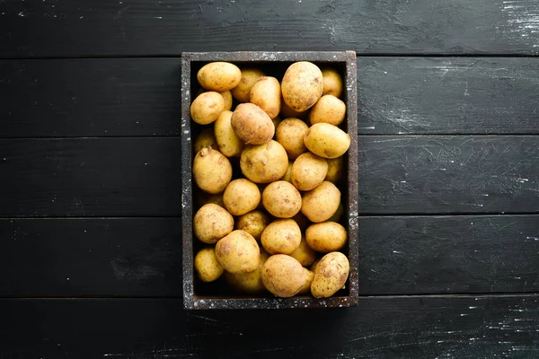 Свіжа Картопля Коробці Органічна Їжа Вид Зверху Вільний Простір Тексту — стокове фото