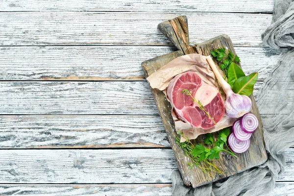 Pointe Veau Fraîche Croisée Crue Avec Des Épices Des Herbes — Photo