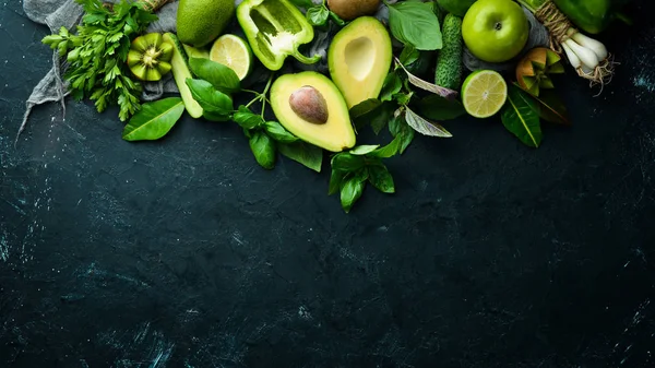 Frutas Legumes Verdes Frescos Pura Seleção Fonte Proteína Vegetal Fundo — Fotografia de Stock